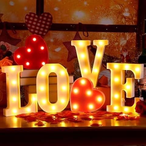 Baquler Valentine's Day Love Lighted Marquee Signs Table Decor Hanging Wall Decor for Romantic Night Battery Operated LED Light up Love Letters for Holiday Wedding Home Room Decoration Cover