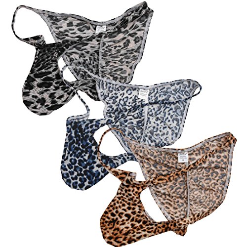 OROCOJUCO Men Leopard Bikini Briefs Whale Tail Back Underwear Pouch Mini Briefs
