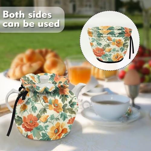 Image of Flower Tea Cozy for Teapot Kettle Dust Cover Large Tea Cosy Insulation and Keep Warm Portable Easy to Clean Kettle Protective Suitable for Kitchens Hotels or Cafes
