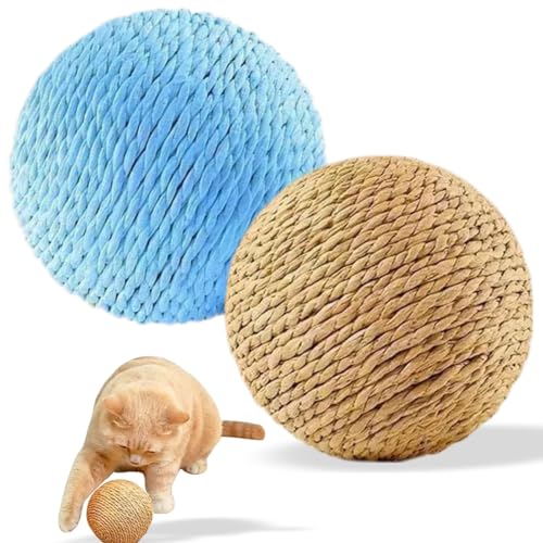 2 Stück Sisal Seilball, 8cm Katze Sisal Ball, Katzenspielzeug Bälle, Umweltfreundliche Kätzchen Bälle, Haustier Kratzball Selbstspielendes, Interaktiver Sisalball für Haustier Katzen Spielen