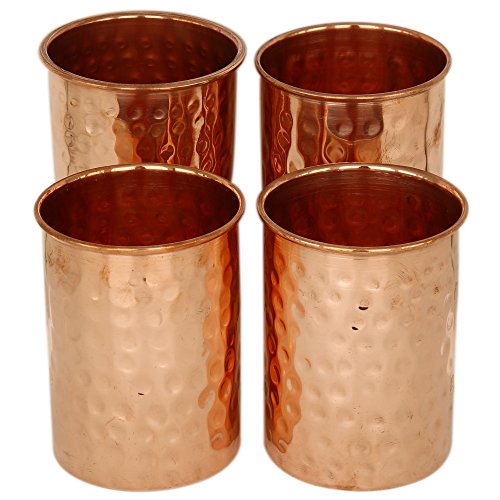 JaipurCrafts Pure Copper Glass Tumbler, Set of 4, 300 ML for Storage and Drinking Purpose for Ayurveda Good Health Benefits (3″ x 4″ inches) Hotel Restaurant Home Drinkware Glass
