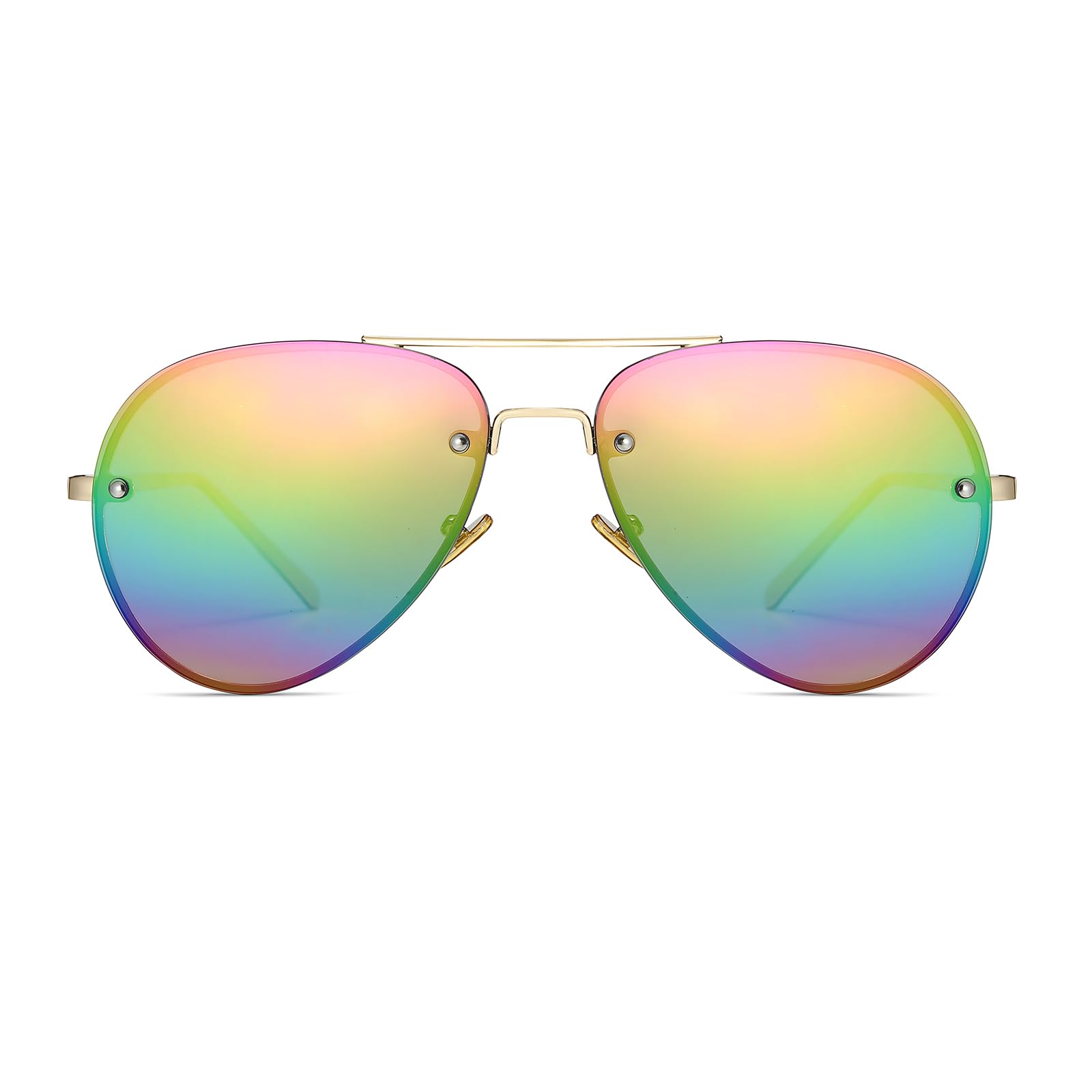 Freckles Mark Oversized Aviator Sunglasses Vintage Retro Gold Metal Frame Colorful Lenses 62mm