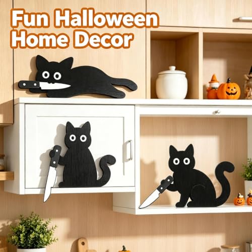 ChayWillow Wooden Black Cat Halloween Decor Set, 3 Pieces - image 2