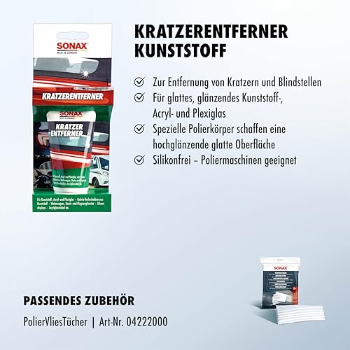 SONAX KratzerEntferner Kunststoff NanoPro (75 ml) zur Entfernung von Kratzern und Blindstellen aus Kunststoff, Acryl- und Plexiglas | Art-Nr. 03050000