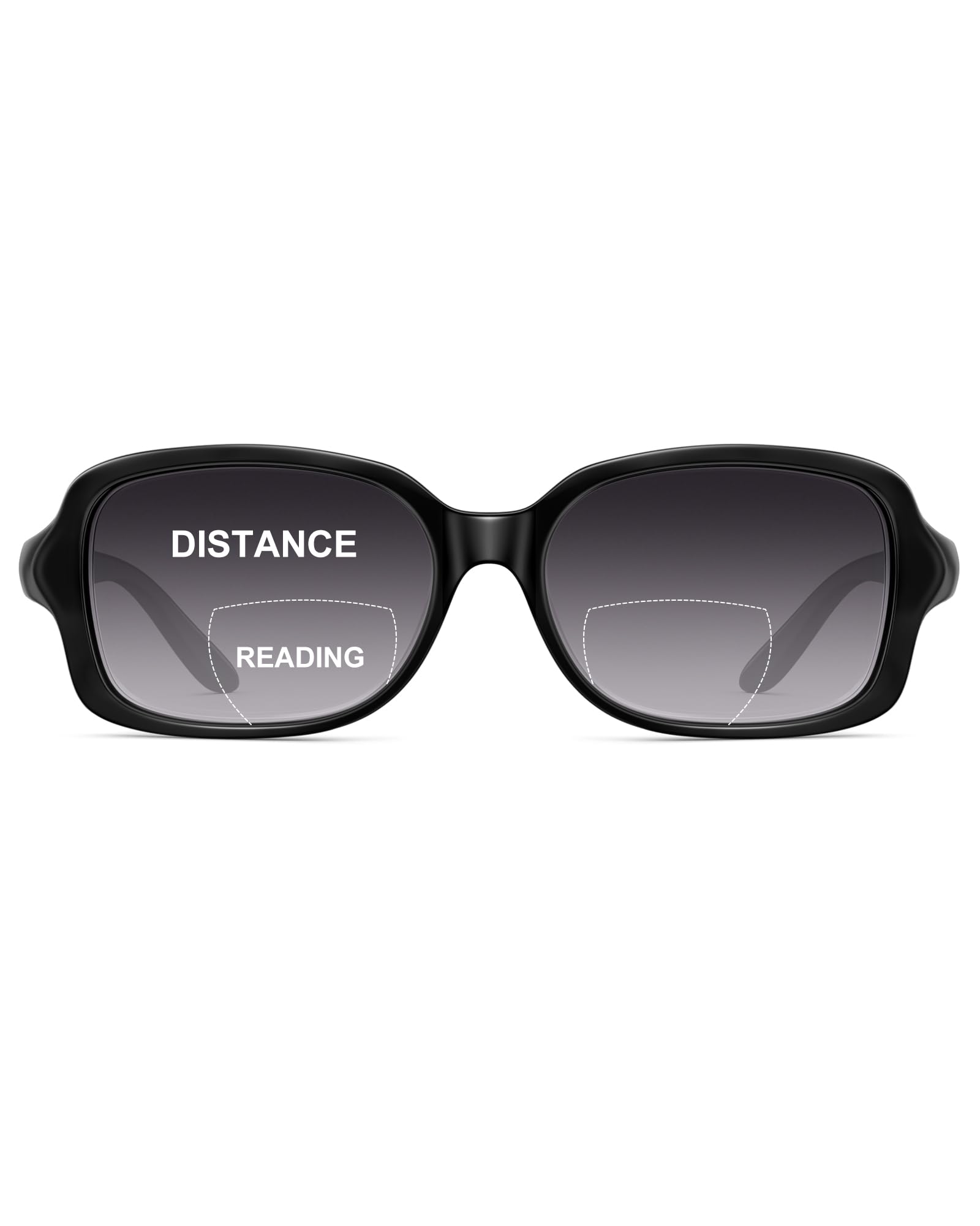 Jm Women's All Black Classic Bifocal Reading Sunglasses Rectangular Stylish Sunglasses Readers For +1.5
