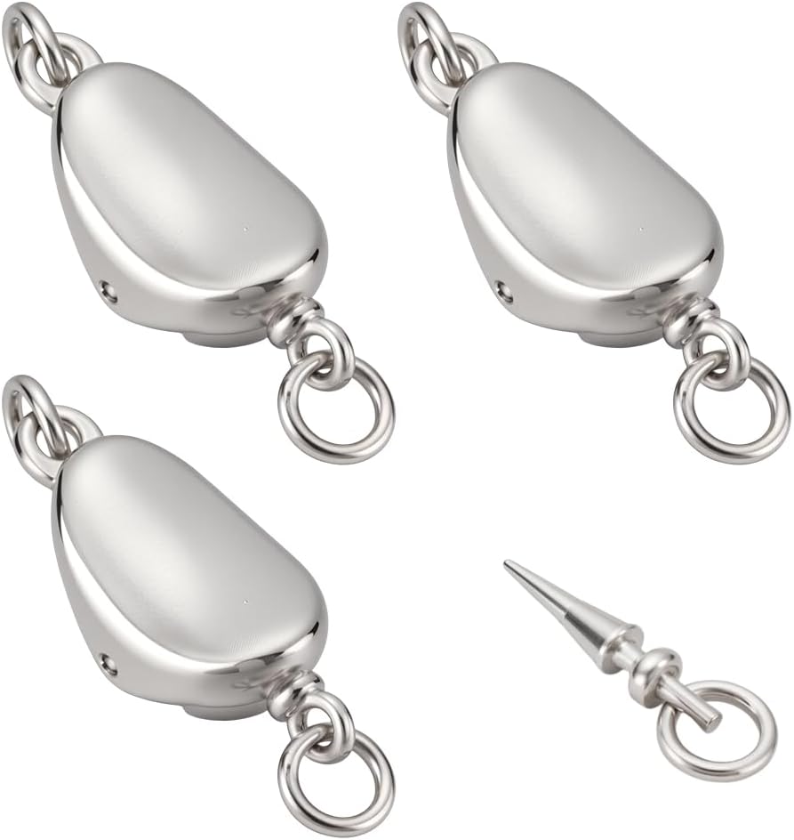BENECREAT 3pcs 925 Sterling Silver Bean Necklace Clasps, Platinum Bead Pendant Connector Jewelry Clasps Findings for Pendants Necklace Jewelry DIY Craft Making