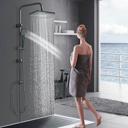 Cesinkin Colonne de Douche Noir sans Mitigeur avec Douchette Ensemble de Douche avec Tête de Douche 29 * 19cm Robinet en Acier Inoxydable