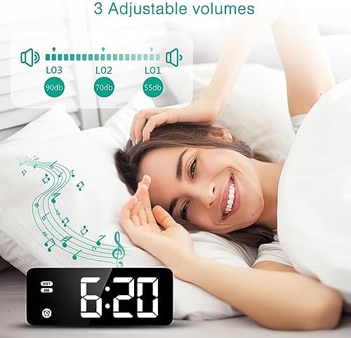 ORIA Cyfrowy budzik LED, 5,8 cala, nowoczesny zegar stołowy, 4 poziomy jasności/3 poziomy głośności, obsługa baterii, USB (1,5 m), 12/24 h, do szafki nocnej, kuchni, salonu