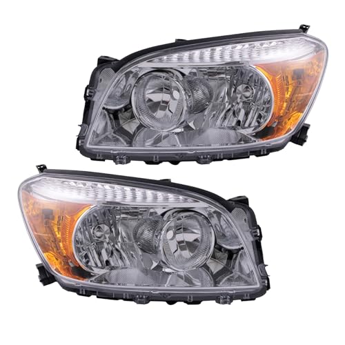Image of TRQ 2 Piece Headlight Assembly Set Driver & Passenger Side Compatible with 2006-2008 Toyota RAV4 Without Sports Package TO2518106 TO2519106