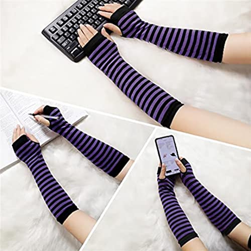 Image of Women's Long Knitted Fingerless Gloves Thumbhole Stretch Arm Warmers | Stretchy soft knitted arm warmers for women, comfortable thumbhole design, ideal daily winter hand sleeve accessories
