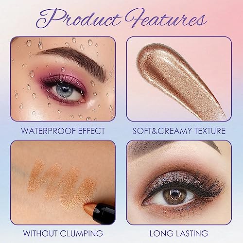 3 Pcs Eyeshadow Pencil Color Pearlescent Eye Shadow Stick Glitter Eyeshadow Pen, Waterproof Long Lasting Shimmer Cream Eyeshadow Highlight Pen Metallic Eye Make Up(Golden Brown Colorful Blue Purple) - Image 6