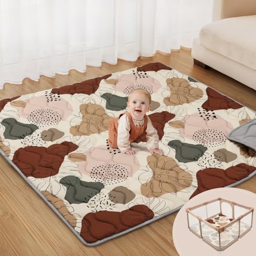 Image of Blissful Diary Baby Play Mats for Floor, 59x59 Inch Thicker and Larger Soft Cushioning Foam Playmats for Babies and Toddlers, Foldable Washable Baby Playpen Mat, Boho Design