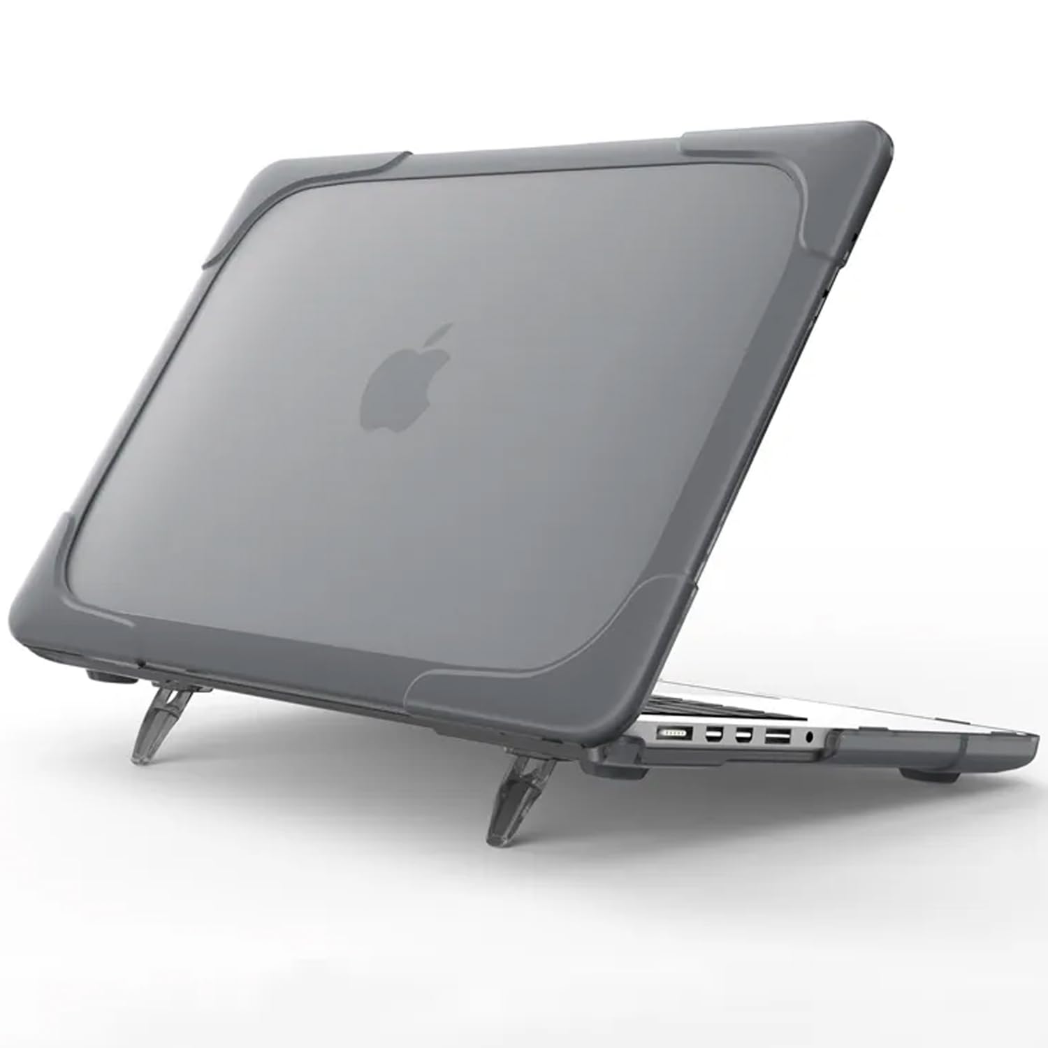 AmazonBasics M2 MacBook Air 13.6 inch Case Cover 2022, Heavy Duty Shockproof Protective Hard Shell with Fold Kickstand & Keyboard Cover Model A2681, Grey