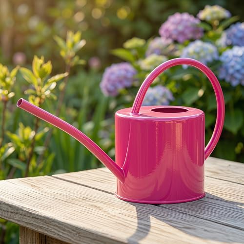 Topadorn 1.5L Pink Metal Watering Can, Long Spout with Ergonomic Handle, Rust-Resistant for Indoor & Outdoor Plants