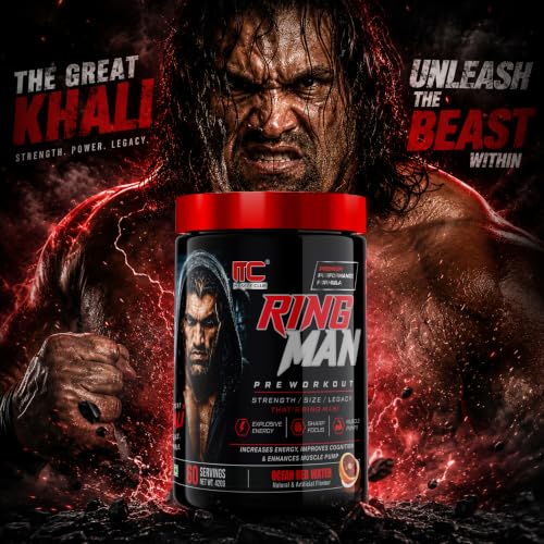 Image of Muscle Club Ring Man Pre Workout Supplement, Mango Flavour, 2000mg Beta-Alanine, 200mg Caffeine, Energy and Focus Booster, 50g, Vegetarian