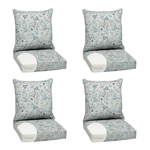 Image of Arden Outdoor Foam Deep Seat Cushion Set, 4-Pack, 24x24, Premium High-Density Foam, Never Flattens, Weather-Proof for Patio Chair Sofa Couch, Pistachio Botanical