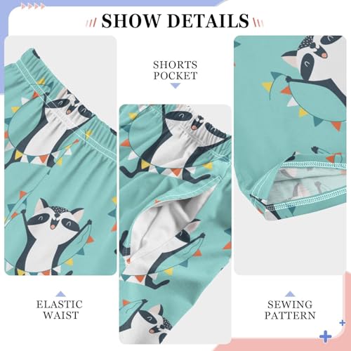 ZZKKO Funny Raccoon Garland Flags Boys Pants for Kids Jogger Pants with Pockets S-XL4