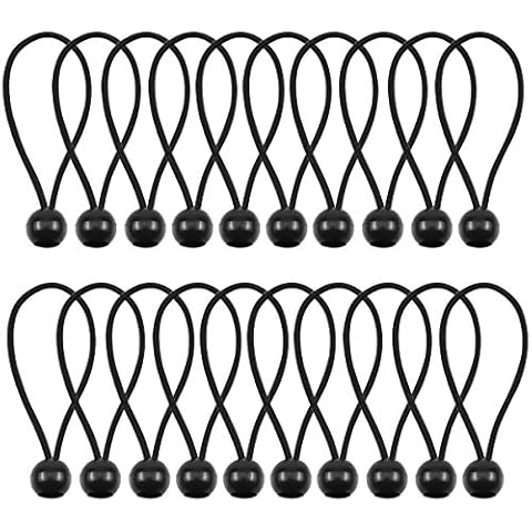 smatime 20 Pcs Bungee Cords Ball Tarp Tie Down Cord Black Tarpaulin Elastic String Cord Adjustable Bungee Cords Straps with Balls Heavy Duty for Tent Tarpaulin Camping Canopy Awnings Cover