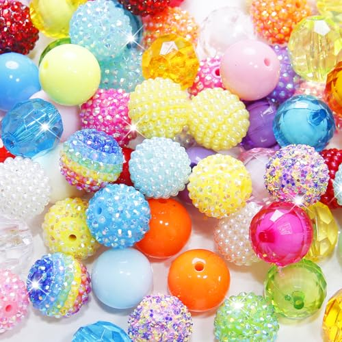 100 Pcs 20mm Beads Macaron Color for Pens Rhinestone Bubblegum Mixed Acrylic Round Chunky Bead Sparkly Craft Large Balls Bead for Pen Beadable Keychain Bracelet DIY Jewelry Making Supplies