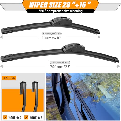 Image of AUTOBOO Windshield Wiper Blade Replacement for Nissan Altima Maxima | Fits Altima 2013-2018 & Maxima 2017-2019, 28 inch+16 inch, 2-pack, OEM quality, all-season performance, easy install