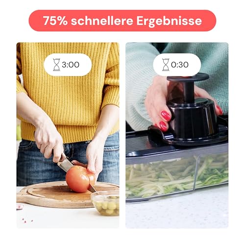 Fullstar Gemüseschneider und Mandoline Gemüsehobel - Julienne- und Würfelschneider für Gurken Zwiebeln Kartoffeln Früchte - Reibe für Gemüse Käse - Küchenzubehör Küchengeräte (6-in-1 Kompakt Schwarz) 3