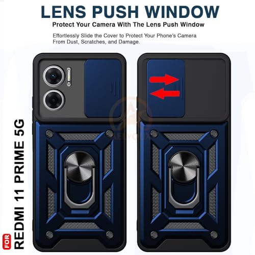 Image of Armor Bumper Back Cover Case for REDMI 11 Prime 5G | Rotating Camera Cover, Ring Holder & Kickstand | Heavy Duty & 360 Degree Protection REDMI 11 Prime 5G Back Cover (Blue)