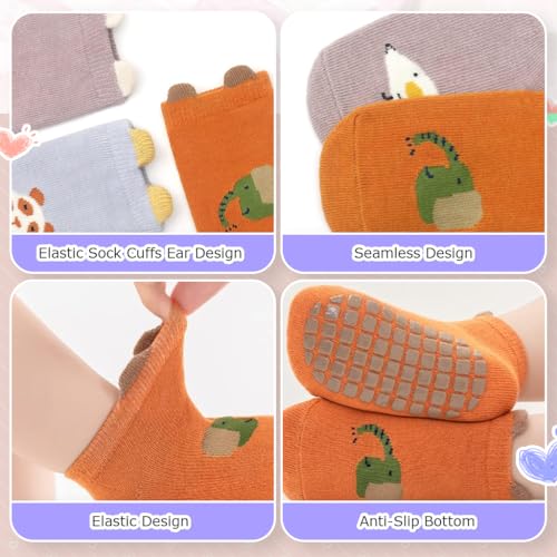 Image of SNOWIE SOFT 5 Pairs Baby Socks Set, Antislip Socks for New Born Baby 0-3 Years, Non Slip Grip Ankle Socks with Non Skid Soles for Infants Baby Shower Gifts