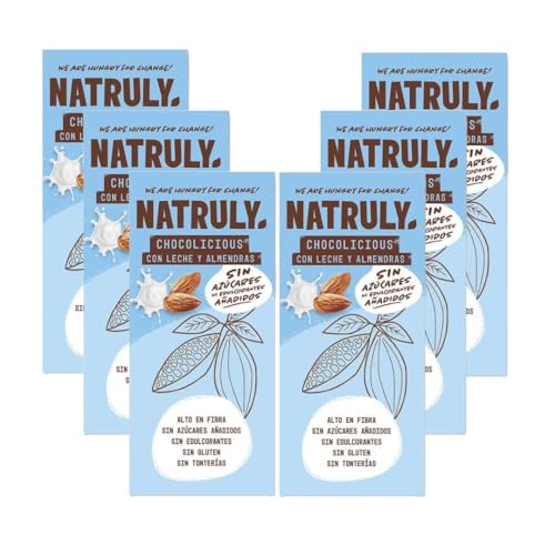 Pack 6x Chocolicios con Leche y Almendra 85g | Tabletas de Chocolate Natural | Sin Azúcares Refinados | Bio y Sin Gluten