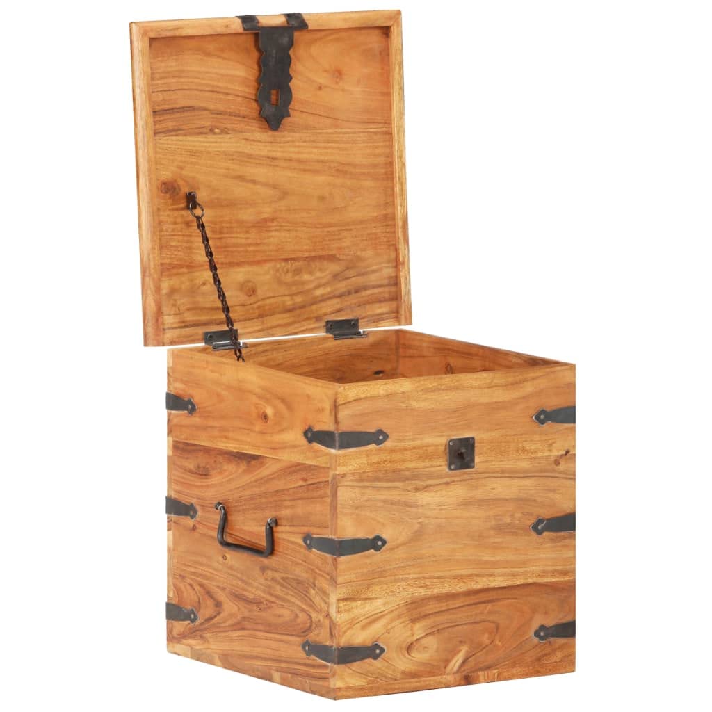 Baúl de madera maciza de acacia, 40 x 40 x 40 cm