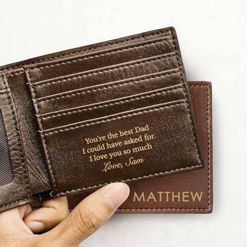 RUGGEDGIFTS Personalized Vegan Leather Wallet, Engraved Bifold Wallet for Men, Christmas Gifts for Husband Boyfriend4