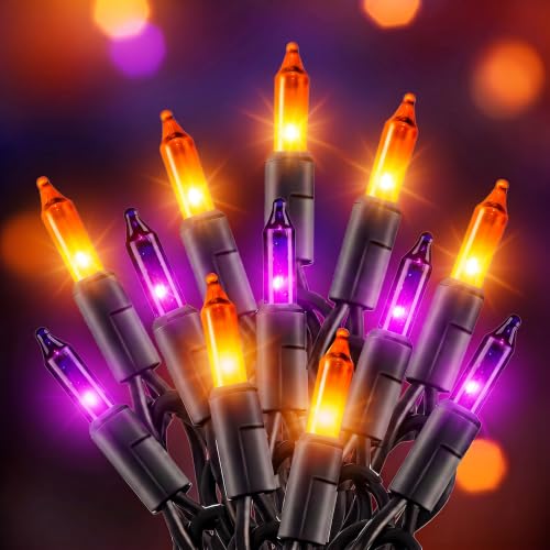 Purple and Orange Halloween Lights 20FT 100 Count Halloween String Lights Connectable Waterproof Incandescent Mini Light Halloween Decorations for Indoor Outdoor Haunted House Party Patio Yard Tree