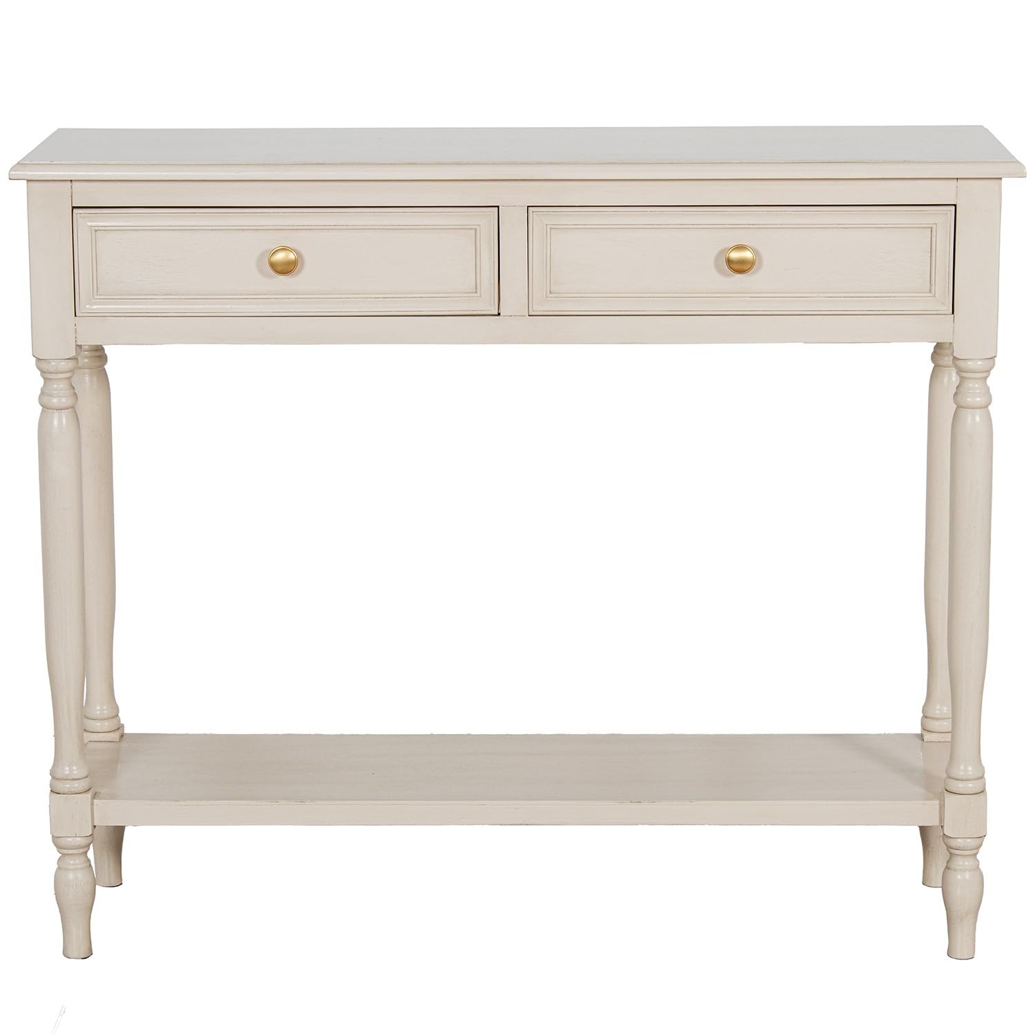 DRW Console Meuble Table d'entrée avec 2 tiroirs en Bois Beige 90 x 28 x 75 cm