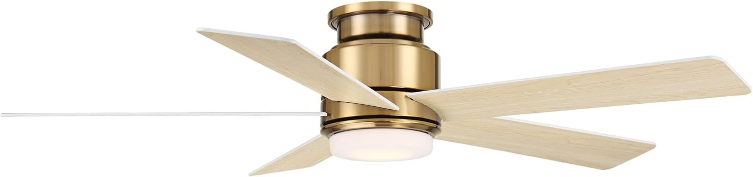 Casa Vieja 52" Grand Palm Modern Indoor Outdoor Ceiling Fan 5 Blade LED Light Remote Control Soft Brass Finish White Wood Blades Bedroom Patio Living Room Kitchen Porch Hugger Damp Rated Flush Mount