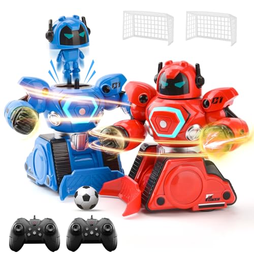LTFIOON 2 Stück Ferngesteuerte Roboter RC Kampfroboter Spielzeug mit Boxduell & Fußballmodus Licht & Sound Wiederaufladbar Kampfroboter für Kinder ab 6 Jahren