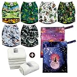 Mama Koala 2.0 Baby Cloth Diapers with 6 Inserts Bundle(Dinoville), with Wet Dry Bags, 2pcs