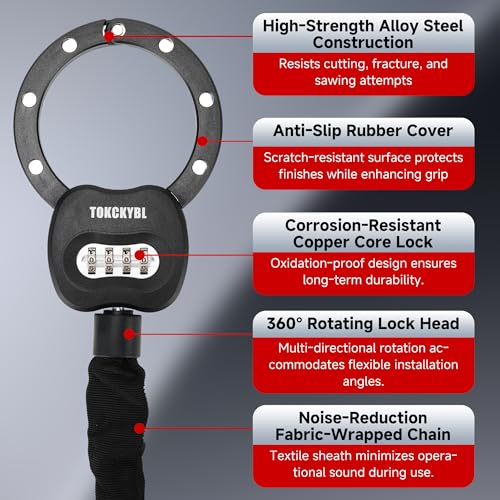 Image of Heavy Duty Scooter Lock - 8mm Anti-Theft Chain Lock with 3 Keys, 94cm Weatherproof Security Lock for Electric Scooters, Bikes, Motorcycles