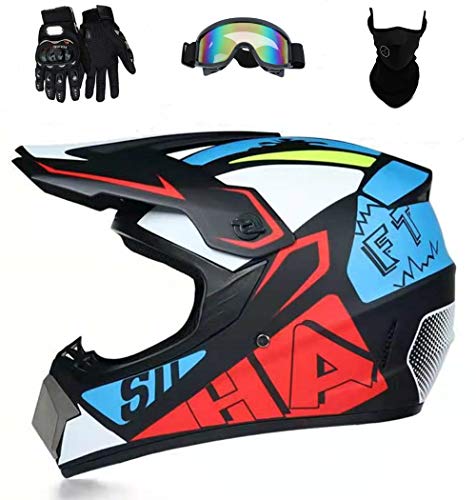 Senhill Motocross Helmet Offroad Helmet DOT/FMVSS 218 Approved Dirt Bike ATV Motorcycle Helmet with Gloves Goggles Mask (Large)