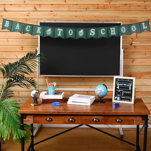 Image of Mooliwe Classroom Decor DIY Banner, Welcome Back to School Party Supply Custom Hanging Bunting Garland Kit with Letters for First Day of School Ambience Celebration Decoration(Green,Blackboard)