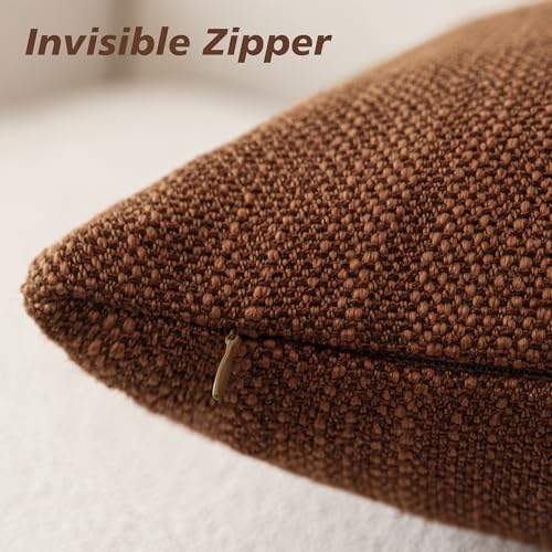 Image of Foindtower Set of 2 Decorative Textured Burlap Linen Throw Pillow Covers Farmhouse Boho Cushion Cover Solid Accent Pillowcase for Couch Sofa Bed Living Room Home Decor,20x20 Inch,Dark Rust Brown