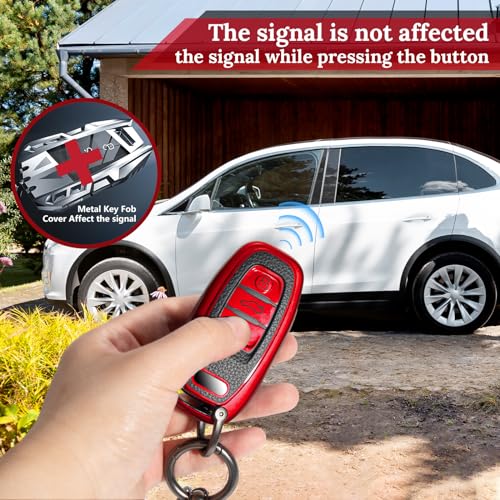 Image of Key Fob Cover for Audi, Leather-Style Keychain Tab Cover, Red