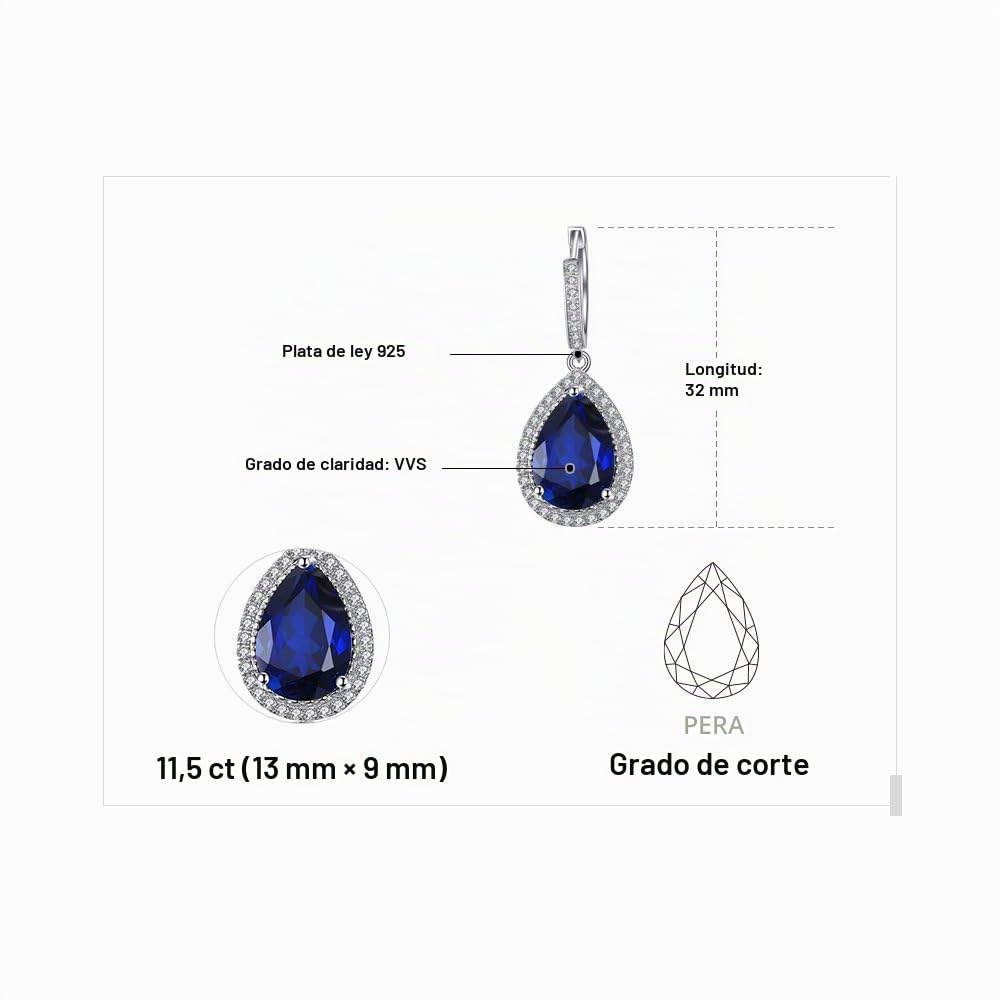 JewelryPalace Halo Pendientes Colgantes Mujer Plata Oro 14k Oro Rosa, Pendientes de Gota con 12.4ct Zafiro Azul Creado Corte Pera, Pendientes Largos Niña con Piedras, Joyas Mujer