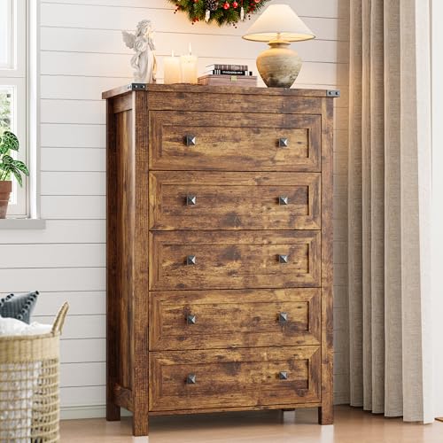 Xixini 45.5" Tall 5-Drawer Dresser for Bedroom, Chest of Drawers, Brown