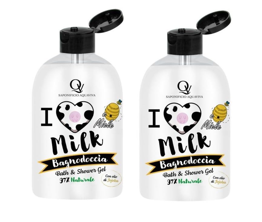 Bagnoschiuma Set da 2, 4 o 8 Pezzi, 500 ml, Fragranze Cookies, Cocco e Cioccolato, Cheesecake, Latte e Miele (2 pezzi, LATTE&MIELE)