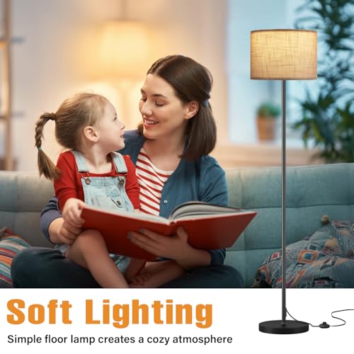 Image of Ambimall 60'' Modern Floor Lamp with Shade, Tall Lamps for Living Room, Bedroom, Office, Dining Room, Linen Grey Shade with Black Pole(Without Bulb)