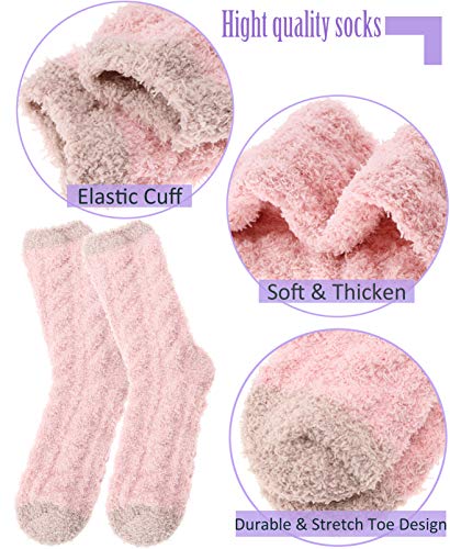 Image of EBMORE Fuzzy Socks for Women, Thick Cozy Warm Fluffy for Winter | Ultra Soft Plush Fleece Lining, Stretch Cuff, Comfy Heel & Toe, for Home & Sleep, Gifts Cabin Slipper Socks, 5 Pairs