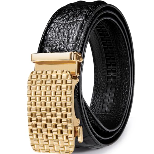 Image of Dubulle Designer Men's Belts, Ratchet Leather Sliding Buckle Dress Belt