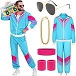 90s 80s Fancy Dress Men Women with Accessories 80s Shell Suit 80s 90s Fancy Dress Costumes for Men Couples Stag Do Outfit Disco 80s Dress up Costume Hip Hop Retro Tracksuit Adult Jacket Trouser (XXL)