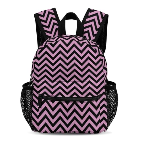 Pink And Black Wavy Stripes 13 Inch Backpack Lightweight Double Shoulder Bag with Zippers Unisex Daypack