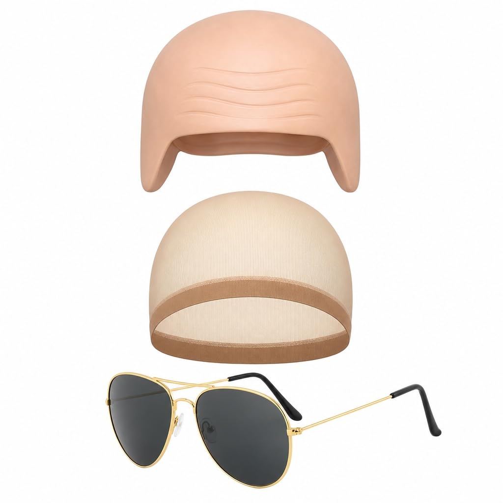 Gubilacrum 3 Pcs Bald Cap, Wig Cap, Sunglasses for Pitbull Costume