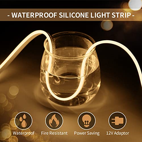 Image of Neon LED Strip Lights 16.4FT /5M 12V DC Waterproof Flexible LED NEON Light for Indoors Outdoors Decorm (Include Adapter, Warm White)